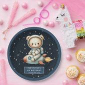 Teddy Bear Astronaut Baby Boy Verjaardag Custom Papieren Bordje (Feest)