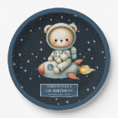 Teddy Bear Astronaut Baby Boy Verjaardag Custom Papieren Bordje (Voorkant)