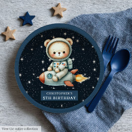 Teddy Bear Astronaut Baby Boy Verjaardag Custom Papieren Bordje