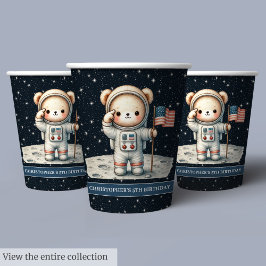 Teddy Bear Astronaut Baby Boy Verjaardagscups Set Papieren Bekers