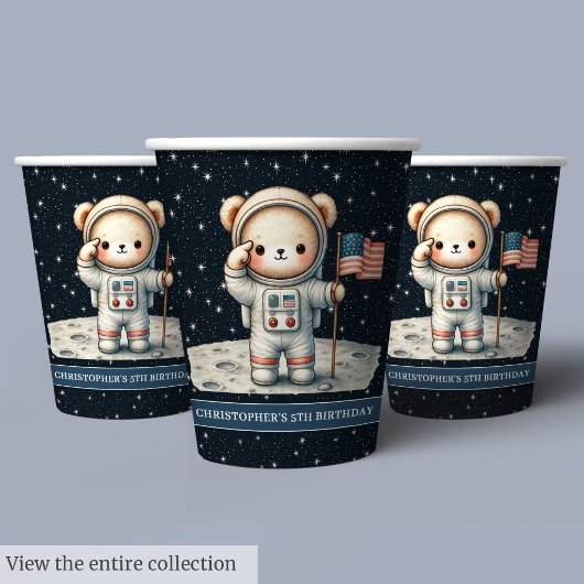 Teddy Bear Astronaut Baby Boy Verjaardagscups Set Papieren Bekers