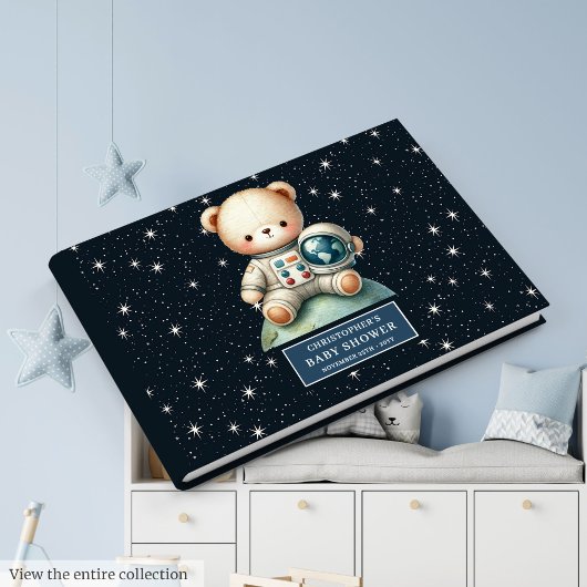 Teddy Bear Astronaut Baby shower Guest Sign Boek