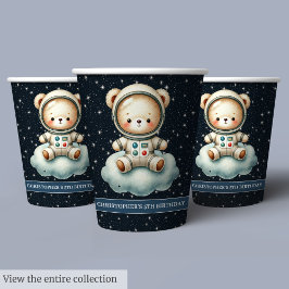 Teddy Bear Astronaut Boy Party Cups Ruimteverjaard Papieren Bekers