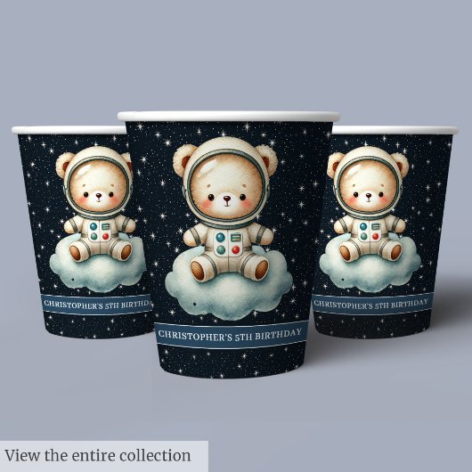 Teddy Bear Astronaut Boy Party Cups Ruimteverjaard Papieren Bekers