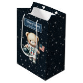 Teddy Bear Astronaut Gift Bag voor Verjaardag Jong Medium Cadeauzakje (Voorkant Gekanteld)