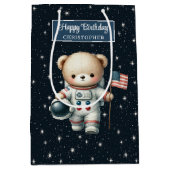 Teddy Bear Astronaut Gift Bag voor Verjaardag Jong Medium Cadeauzakje (Voorkant)