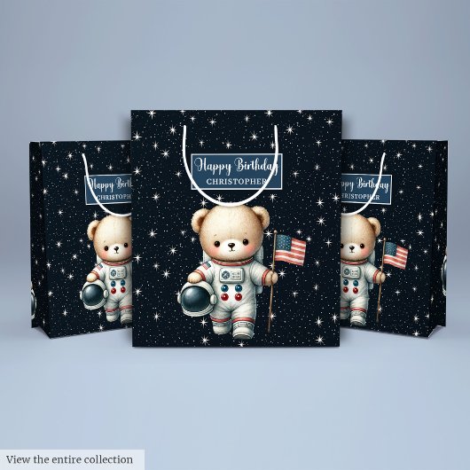 Teddy Bear Astronaut Gift Bag voor Verjaardag Jong Medium Cadeauzakje