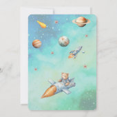 Teddy Bear Astronaut In Space Baby Shower Kaart (Achterkant)