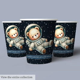 Teddy Bear Astronaut Paper Cups Baby Boy Party Papieren Bekers