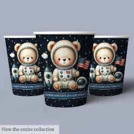 Teddy Bear Astronaut Party Paper Cups Baby Boy Papieren Bekers