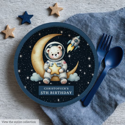 Teddy Bear Astronaut Space Baby shower Paper Bord
