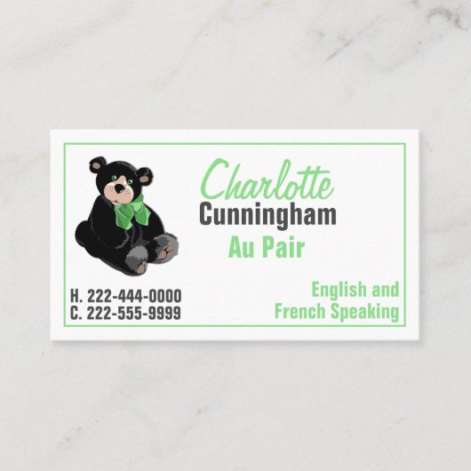 Teddy Bear Au Pair Custom Visitekaartje (Voorkant)