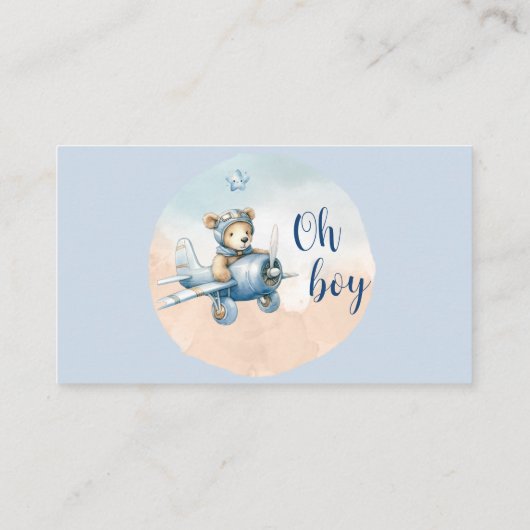 Teddy Bear Aviator Boeken voor Baby shower Informatiekaartje (Achterkant)