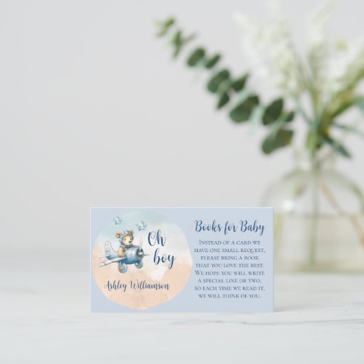 Teddy Bear Aviator Boeken voor Baby shower Informatiekaartje (Staand voorkant)