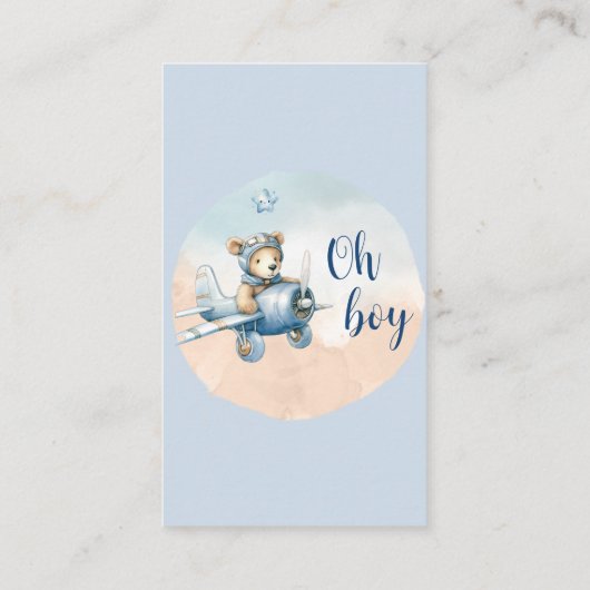 Teddy Bear Aviator Luier Raffle voor Baby shower Informatiekaartje (Achterkant)