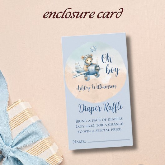 Teddy Bear Aviator Luier Raffle voor Baby shower Informatiekaartje
