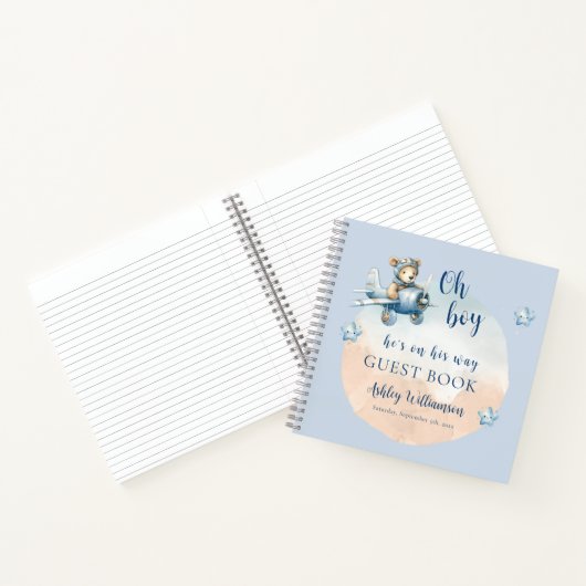 Teddy Bear Aviator Oh Boy Baby shower Notitieboek (Binnen)