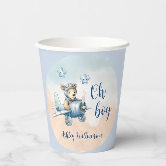 Teddy Bear Aviator Oh Boy Baby shower Papieren Bekers (Voorkant)