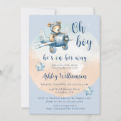 Teddy Bear Aviator Oh Boy Baby shower Uitnodiging (Voorkant)