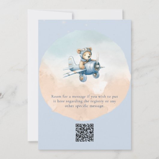 Teddy Bear Aviator Oh Boy Baby shower Uitnodiging (Achterkant)