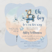 Teddy Bear Aviator Oh Boy Baby shower Uitnodiging (Voorkant / Achterkant)