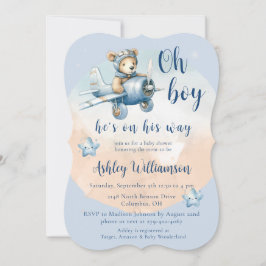 Teddy Bear Aviator Oh Boy Baby shower Uitnodiging