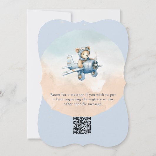Teddy Bear Aviator Oh Boy Baby shower Uitnodiging (Achterkant)