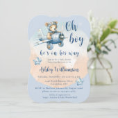 Teddy Bear Aviator Oh Boy Baby shower Uitnodiging (Staand voorkant)