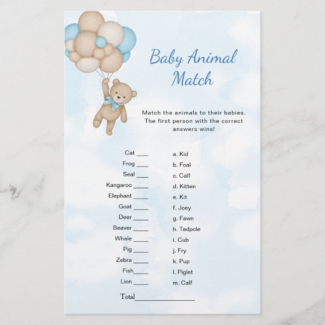 Teddy Bear Baby Animal Match Game (Voorkant)