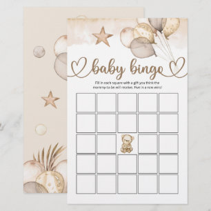 Teddy Bear Baby Baby shower Bingo Game