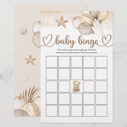 Teddy Bear Baby Baby shower Bingo Game (Voorkant / Achterkant)