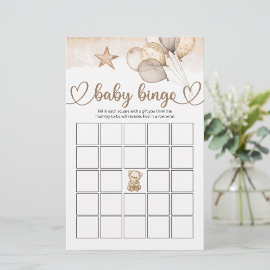 Teddy Bear Baby Baby shower Bingo Game (Staand voorkant)