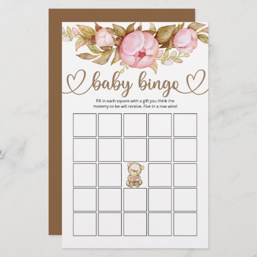 Teddy Bear Baby Baby shower Bingo Game (Voorkant / Achterkant)
