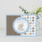 Teddy Bear Baby Baby shower Blue Kaart (Staand voorkant)