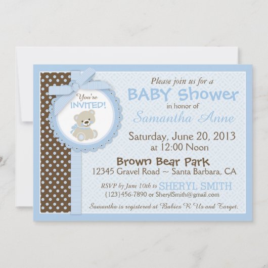 Teddy Bear Baby Baby shower Blue Kaart (Achterkant)