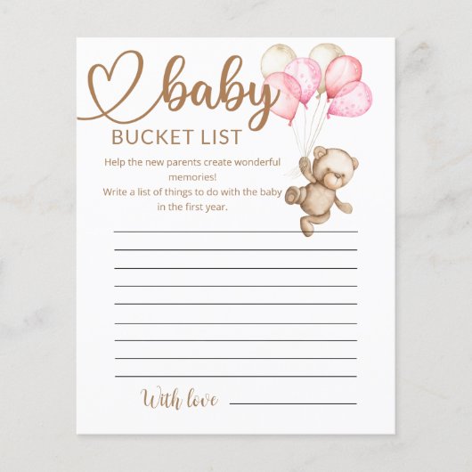 Teddy Bear Baby Baby shower Bucket List (Voorkant)
