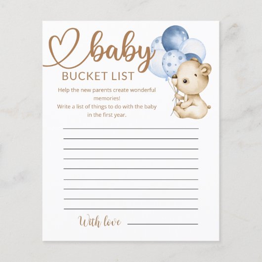 Teddy Bear Baby Baby shower Bucket List (Voorkant)