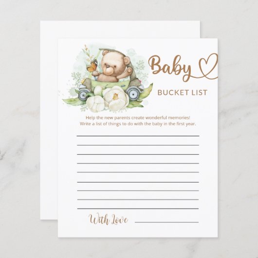 Teddy Bear Baby Baby shower Bucket List (Voorkant / Achterkant)