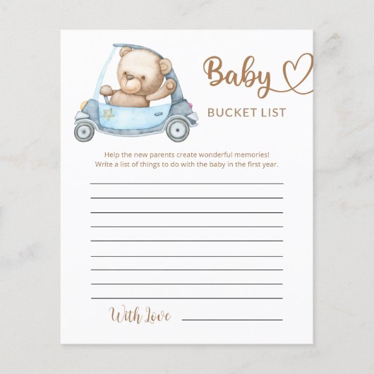 Teddy Bear Baby Baby shower Bucket List (Voorkant)