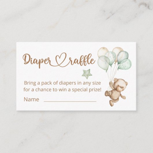 Teddy Bear Baby Baby shower Diaper Raffle En Informatiekaartje (Voorkant)