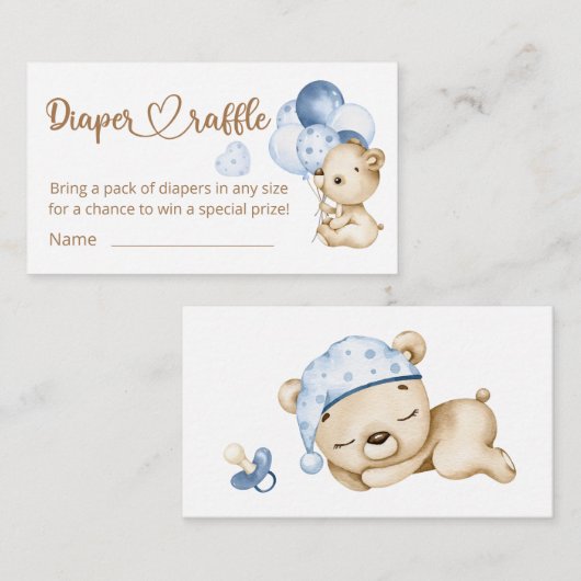Teddy Bear Baby Baby shower Diaper Raffle Informatiekaartje (Voorkant / Achterkant)