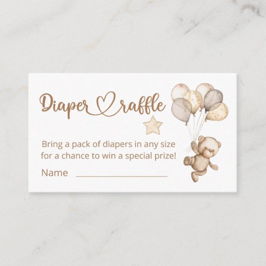 Teddy Bear Baby Baby shower Diaper Raffle Informatiekaartje (Voorkant)