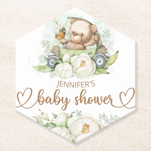 Teddy Bear Baby Baby shower Floral Kartonnen Onderzetters (Voorkant)