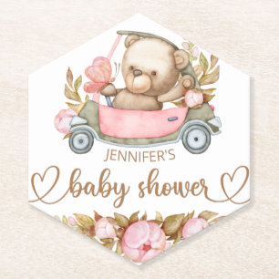 Teddy Bear Baby Baby shower Floral Paper Ca Kartonnen Onderzetters