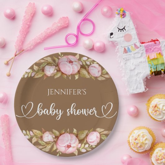 Teddy Bear Baby Baby shower Floral Papieren Bordje (Feest)