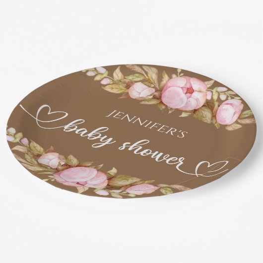 Teddy Bear Baby Baby shower Floral Papieren Bordje (Gekanteld)