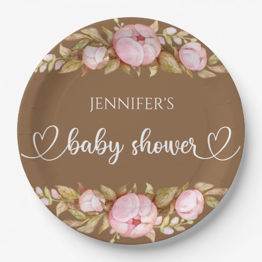 Teddy Bear Baby Baby shower Floral Papieren Bordje (Voorkant)