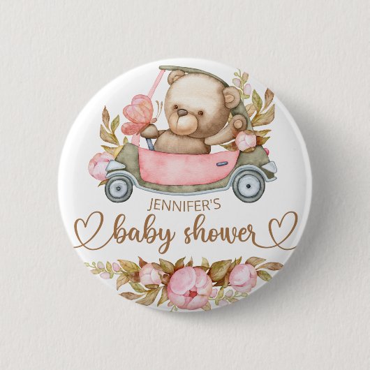 Teddy Bear Baby Baby shower Floral Ronde Button 5,7 Cm (Voorkant)
