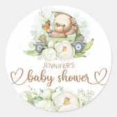 Teddy Bear Baby Baby shower Floral Ronde Sticker (Voorkant)