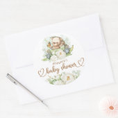 Teddy Bear Baby Baby shower Floral Ronde Sticker (Envelop)